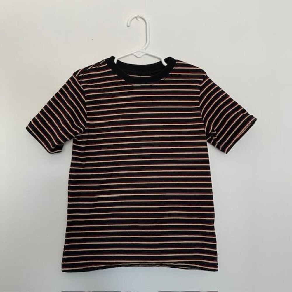 Wonder Nation Boys Size 6-7 Striped Short Sleeve Tee Shirt (Black, Tan, Maroon) - Picture 3 of 6